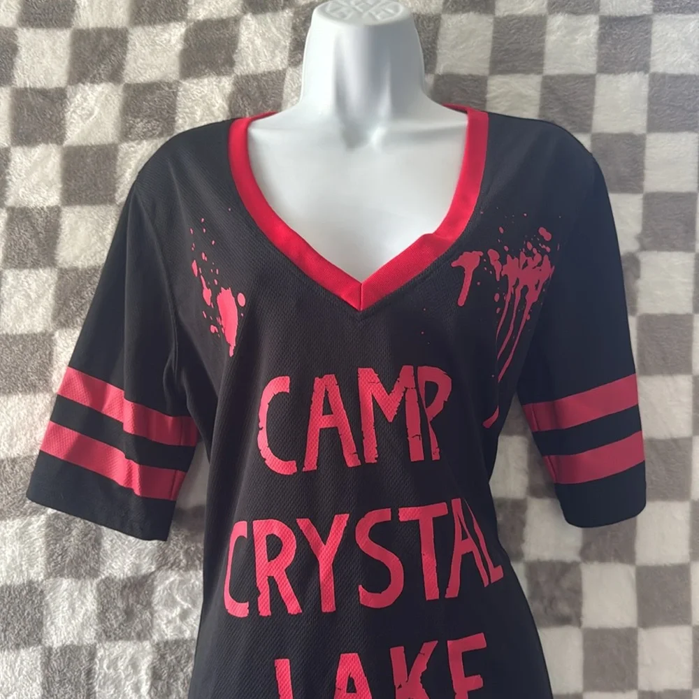 Friday the 13 Adult Jason Hockey V Neck Maxi Short Sleeve Dress Size L/Large - Picture 3 of 9